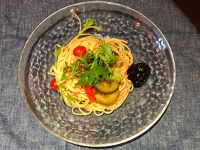 【冷製パスタ】夏野菜の明太子パスタ~岩のり添え~